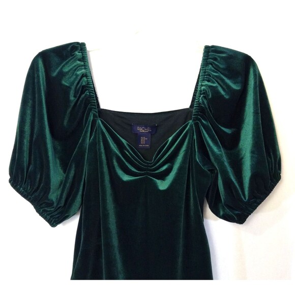 Vtg Y2K Velvet Top Wn XS Green Puff Sleeves Goth Vamp Witchy Grunge Steampunk - Picture 5 of 11